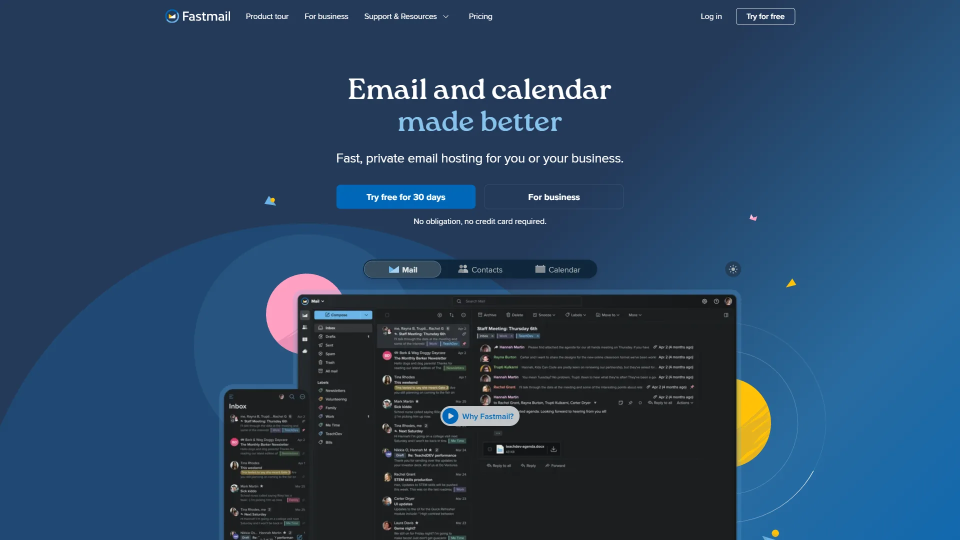 Fastmail private email and calendar platform with dark mode interface