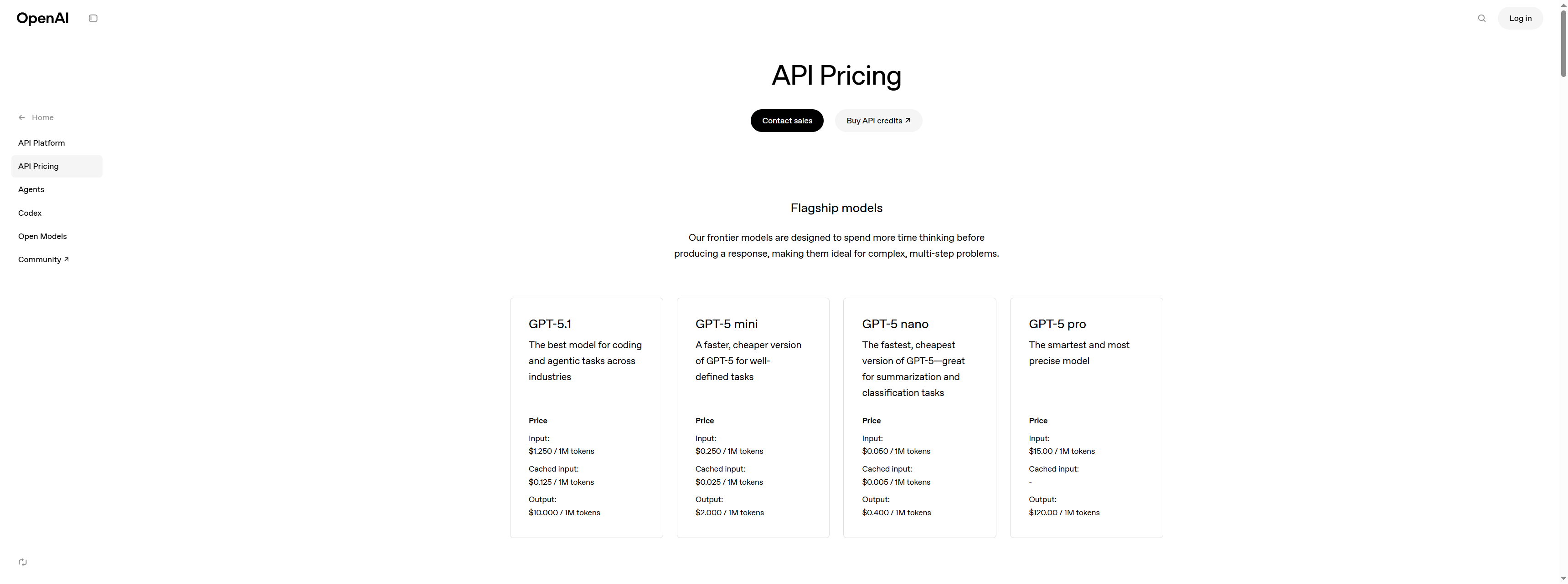 OpenAI pricing page showing API costs for GPT-5 and GPT-4o side by side