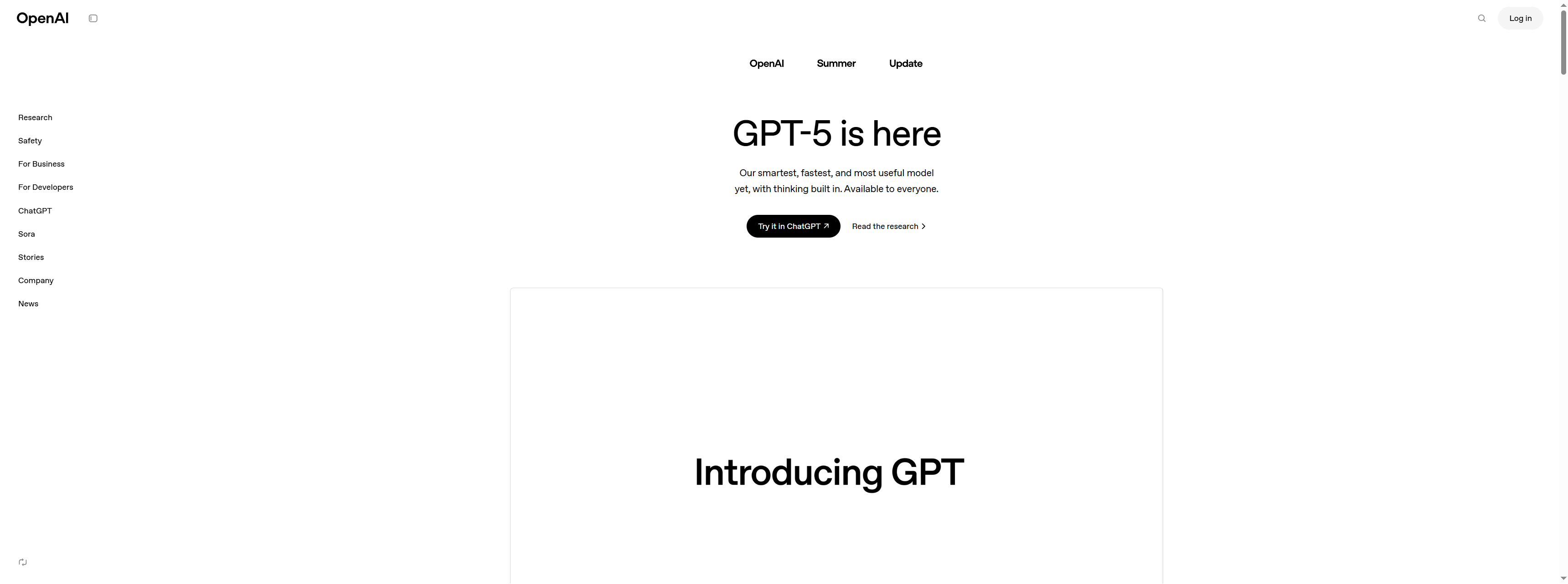 OpenAI GPT-5 announcement showing launch date and key capabilities