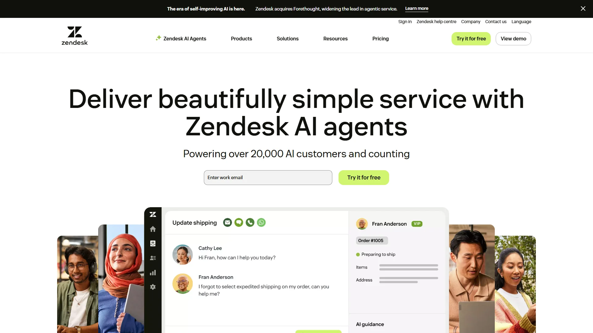 Zendesk enterprise customer support platform homepage