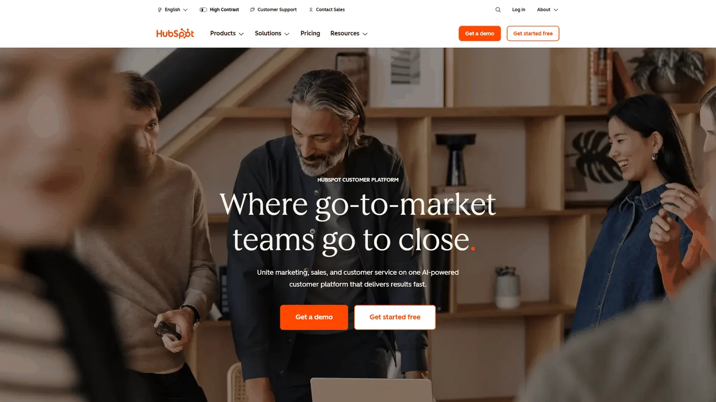 HubSpot CRM homepage showing the all-in-one customer platform