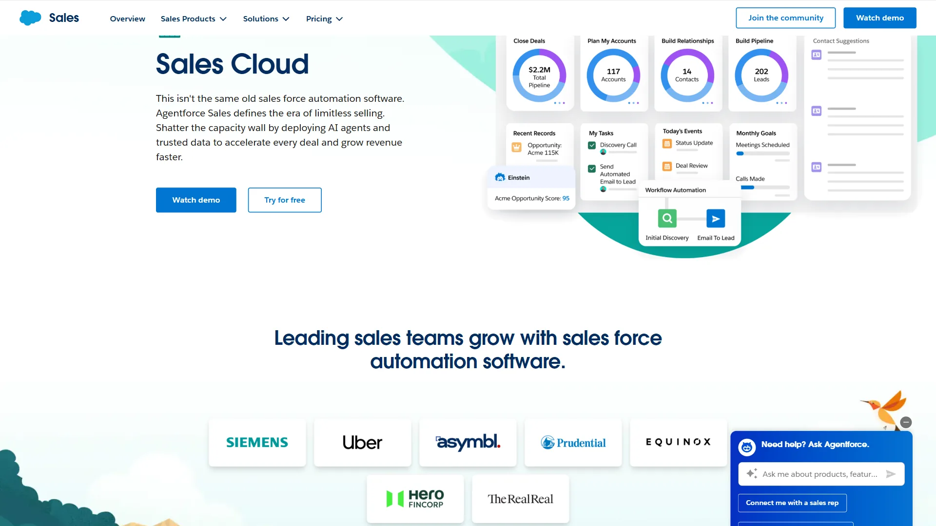 Salesforce Sales Cloud dashboard with pipeline and deal management