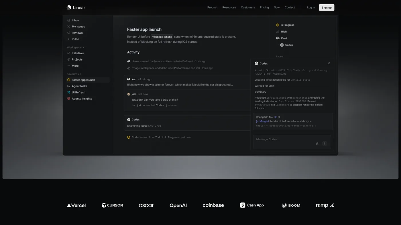 Linear board view showing a clean Kanban layout with fast issue navigation and keyboard shortcut indicators