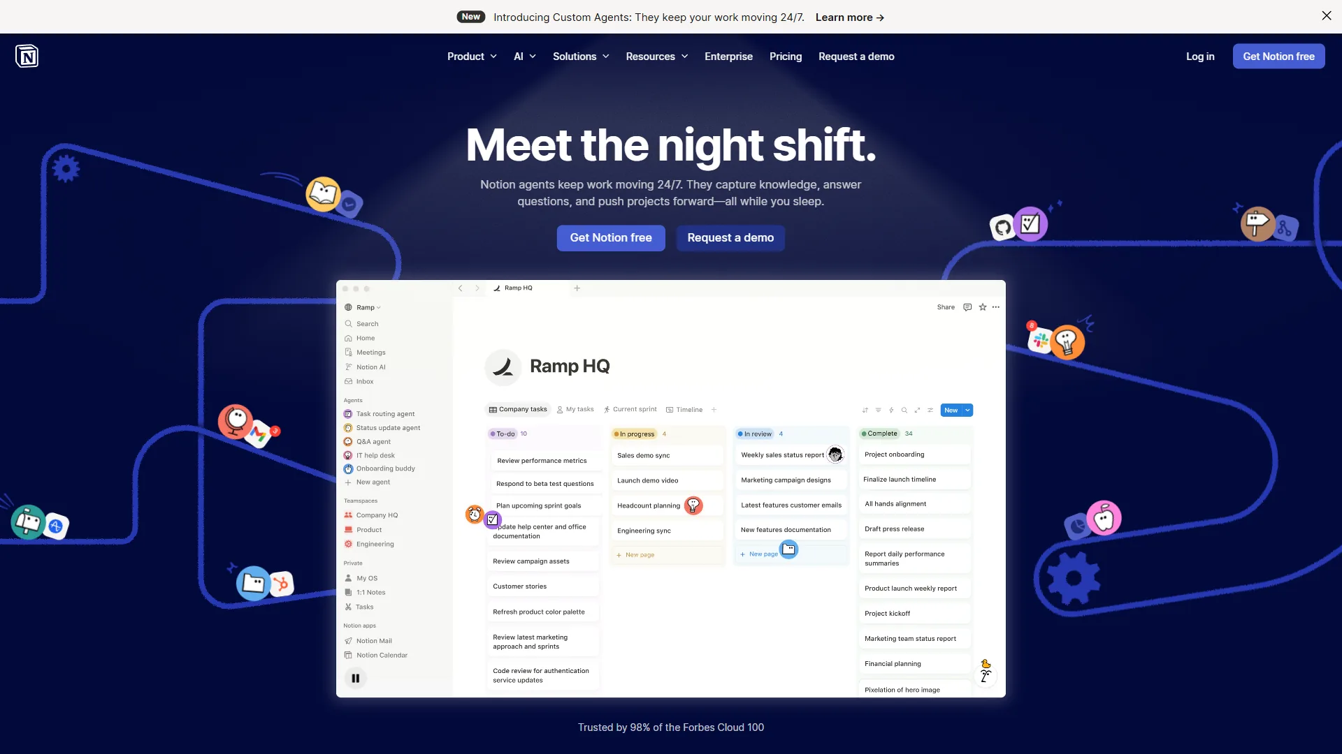 Notion homepage showing all-in-one workspace with databases and team collaboration features