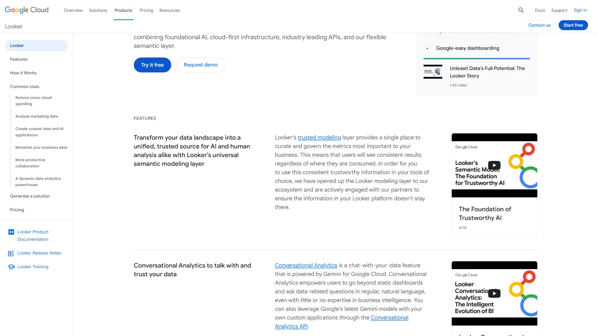 Looker data exploration interface showing LookML-powered dimension and measure picker