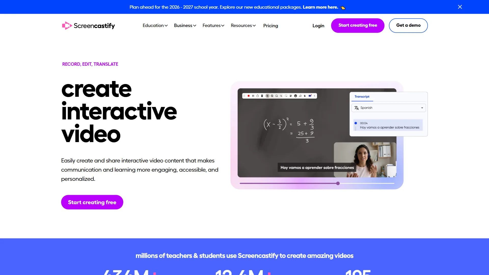 Screencastify homepage showing simple Chrome-based screen recording