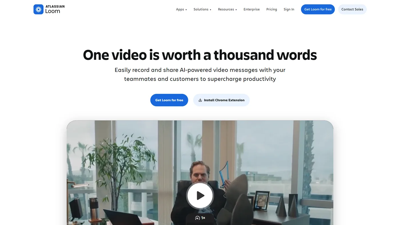Loom homepage showing one-click video messaging platform with instant sharing