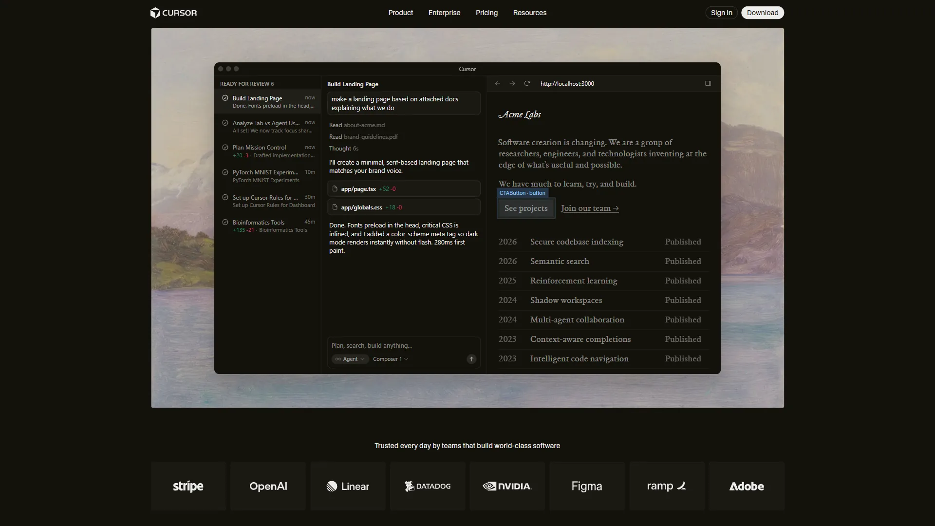 Cursor AI code editor interface showing AI tab completion and Composer panel for multi-file editing
