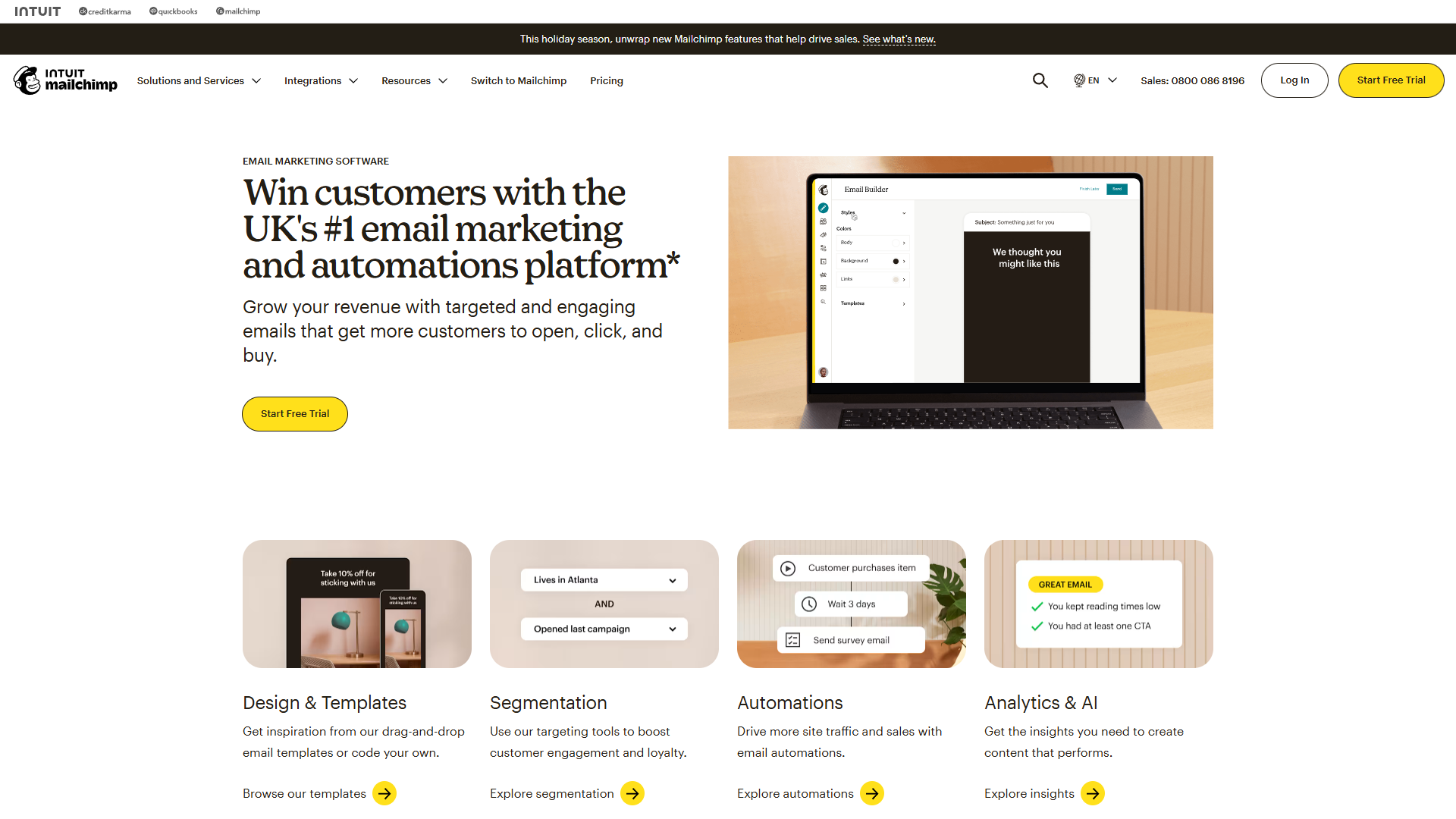 Email campaign settings showing predictive segmentation and send time optimization options