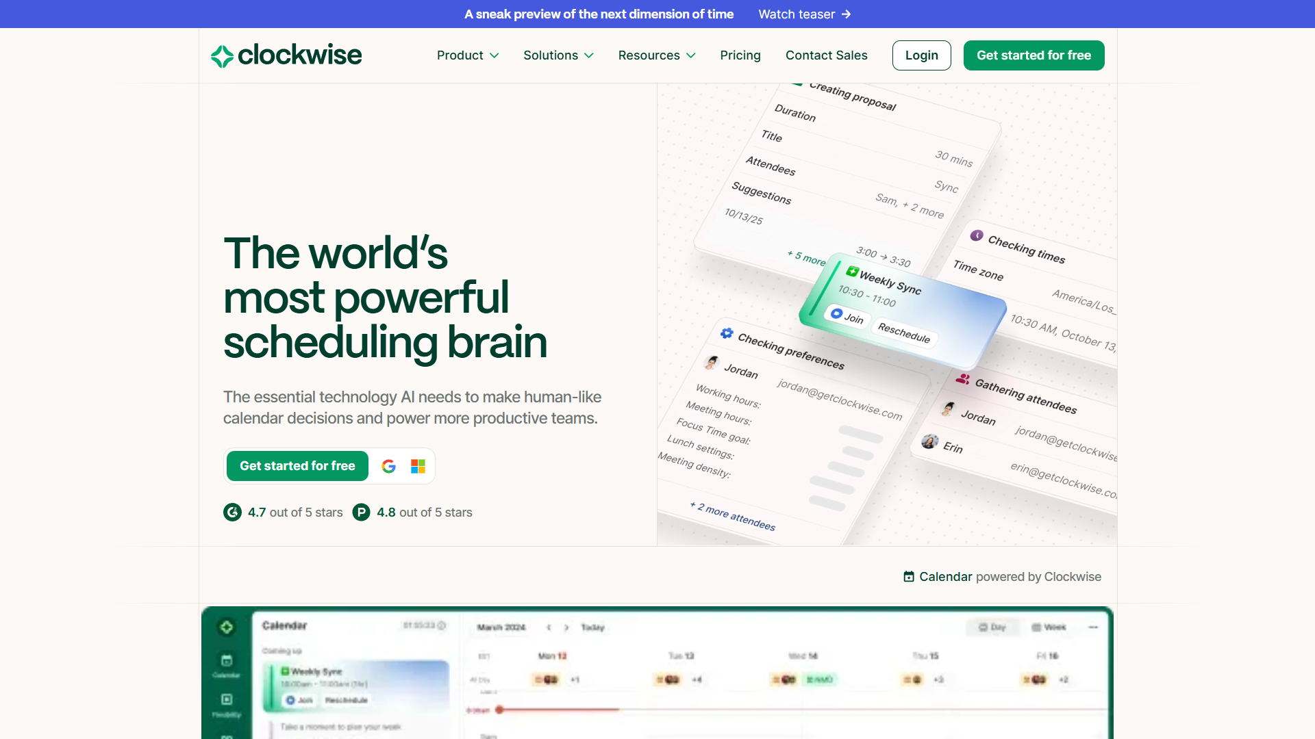 Clockwise dashboard showing focus time protection and meeting optimization