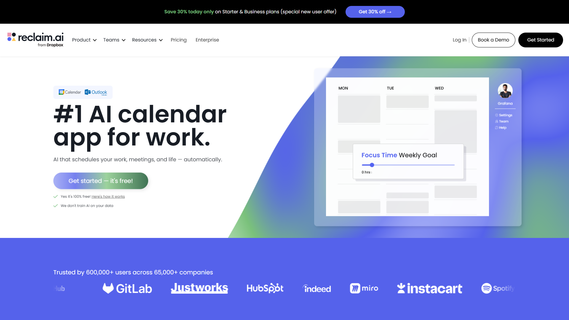 Reclaim AI dashboard showing habit scheduling and task integration