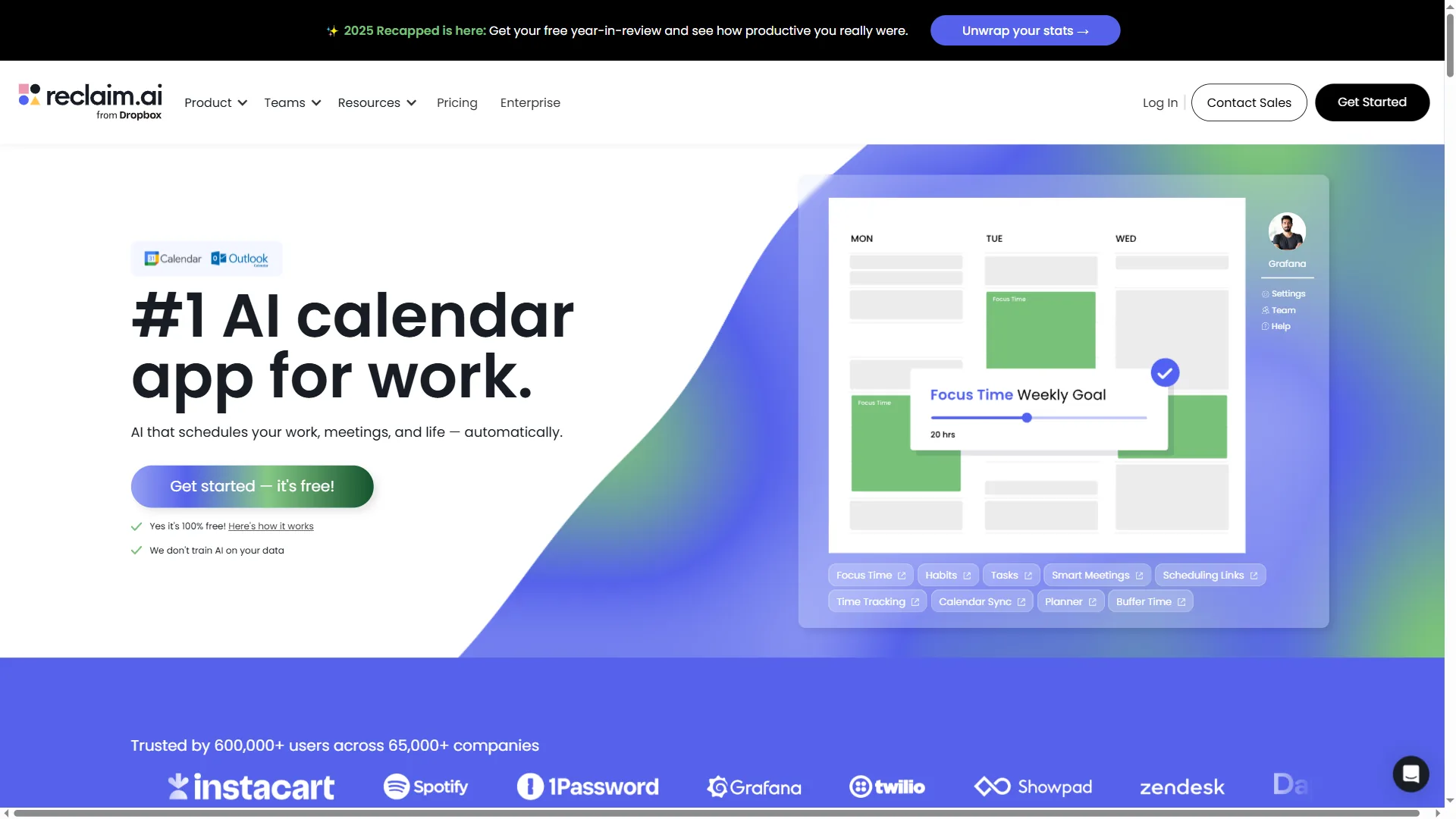 Reclaim.ai scheduling interface showing focus time blocks