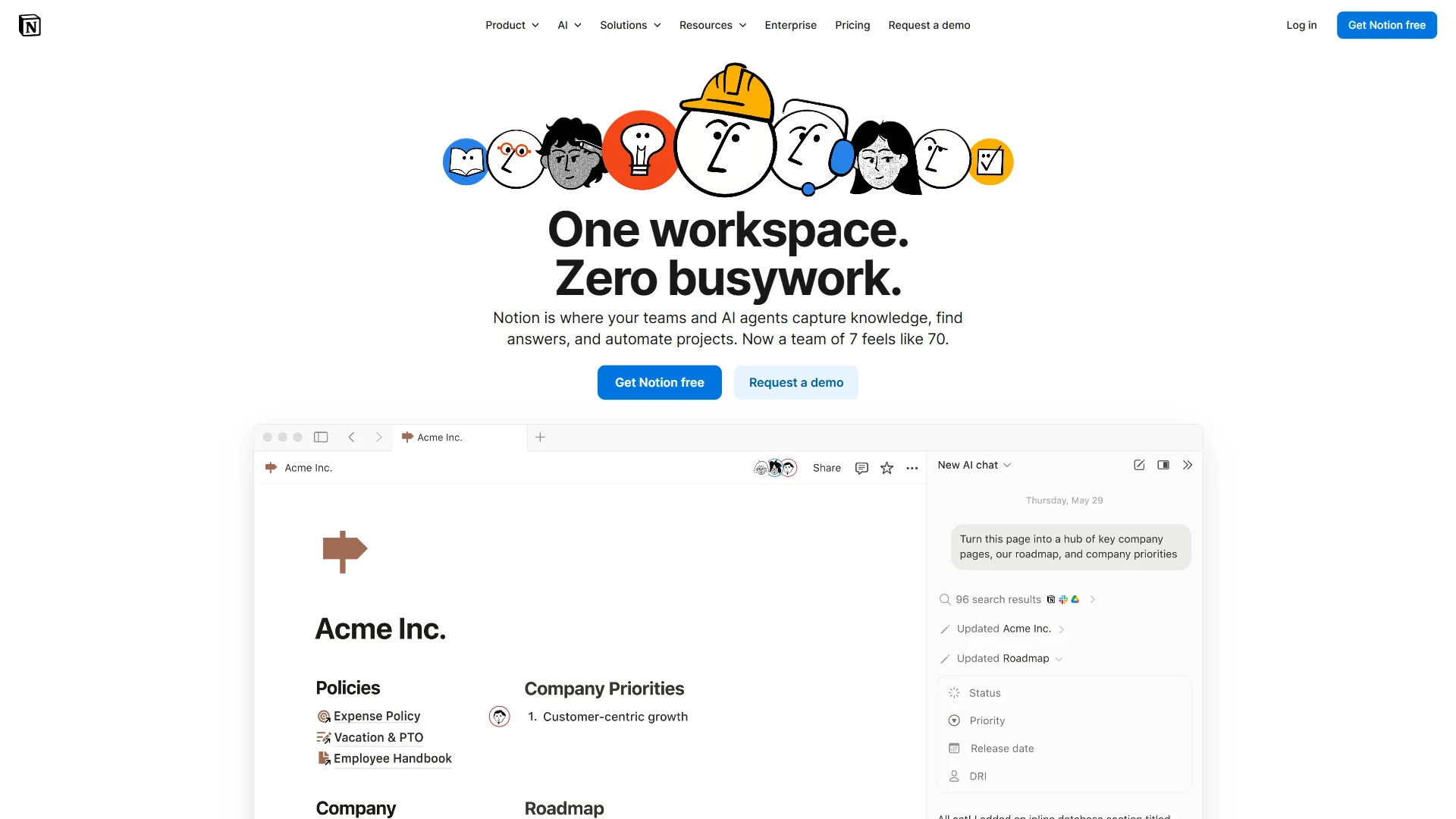 Notion AI workspace showing AI agent executing automated workflow with multi-model selection panel