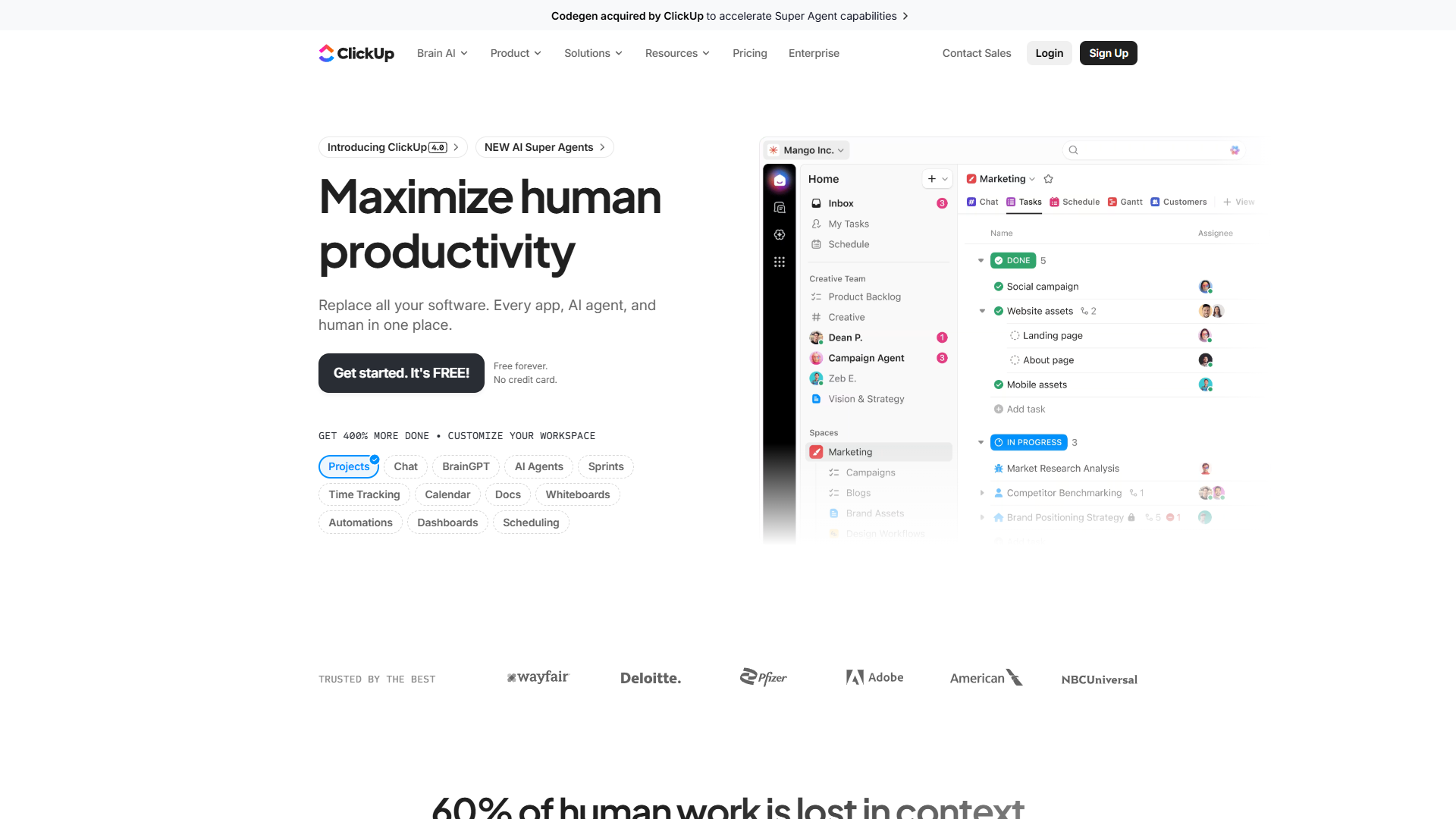 ClickUp interface showing multiple project views
