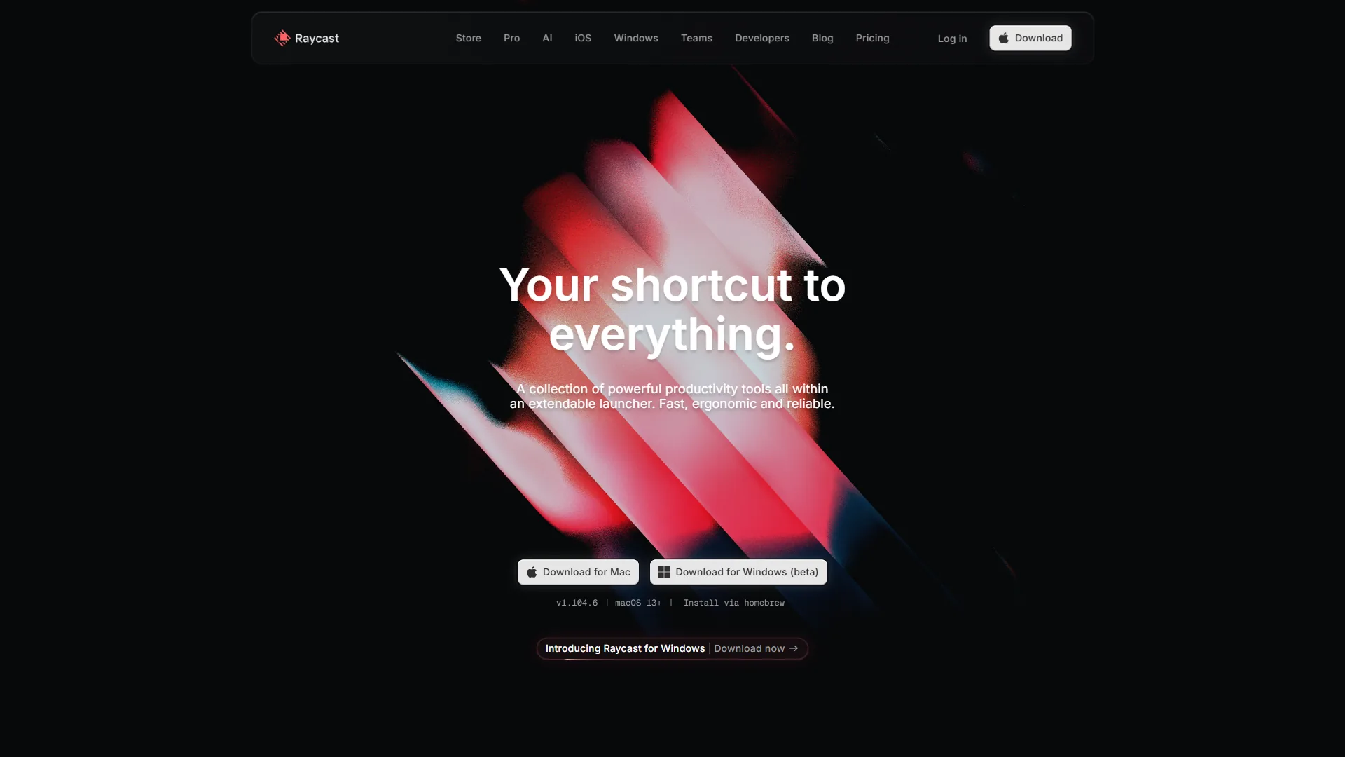 Raycast homepage showcasing its AI-powered launcher interface