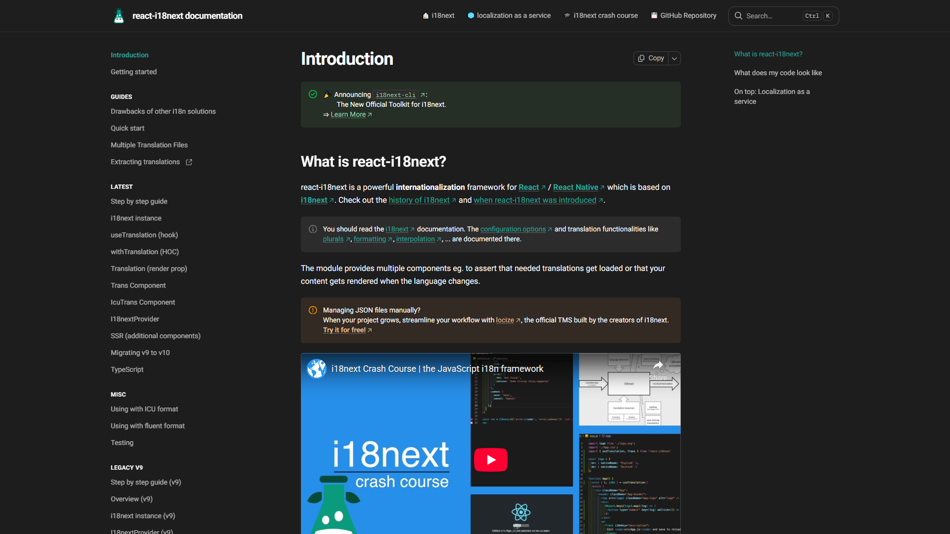 React-i18next documentation homepage
