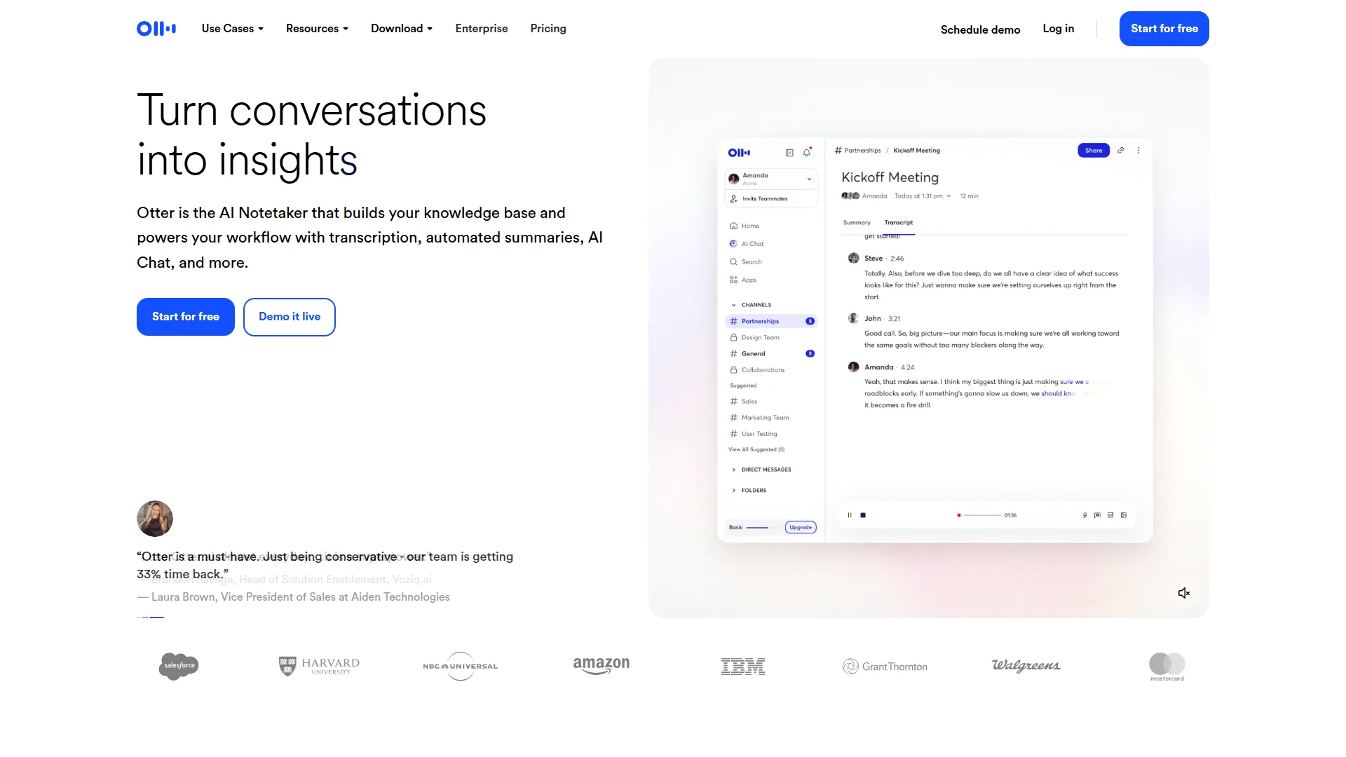 Otter.ai live transcription view showing real-time collaborative annotation during a meeting
