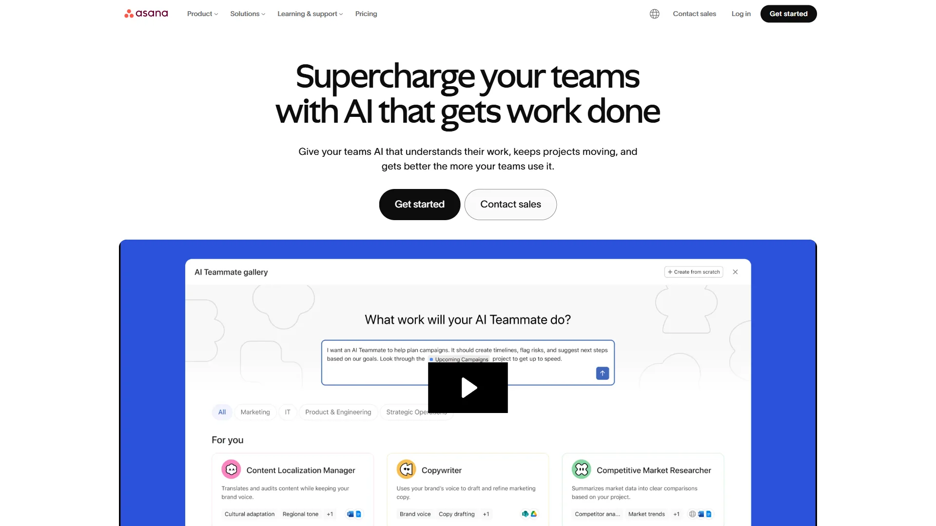 Asana project management platform interface