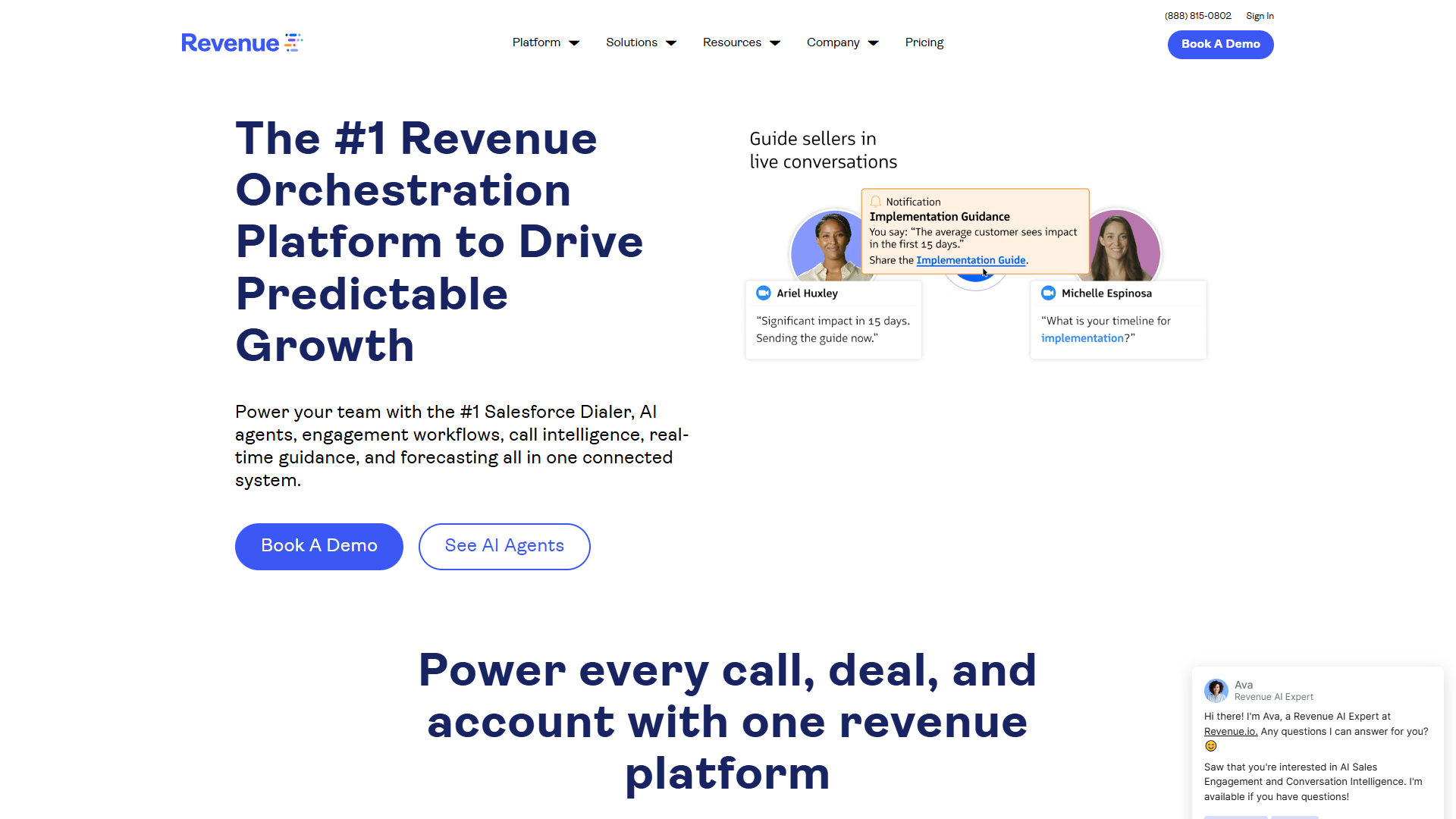 Revenue.io dashboard showing AI-powered sales engagement