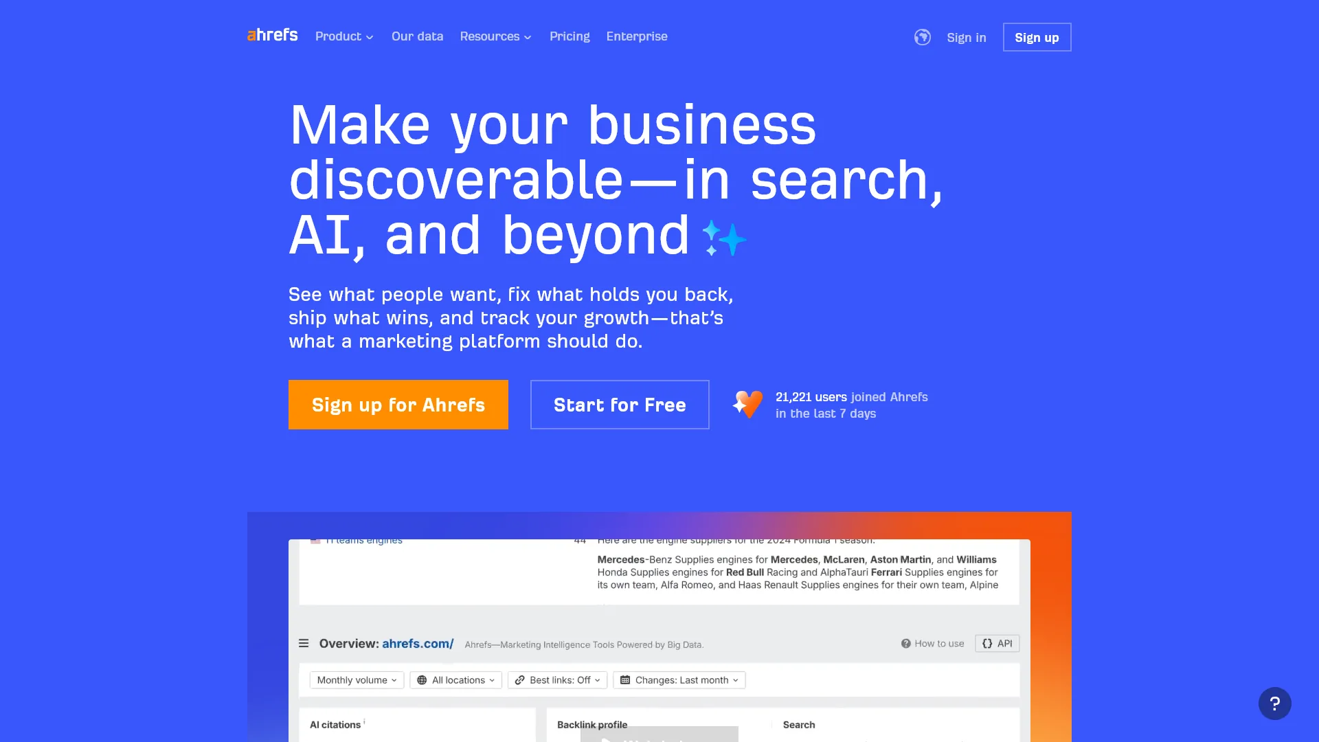 Ahrefs Site Explorer showing backlink profile, organic keywords, and referring domains