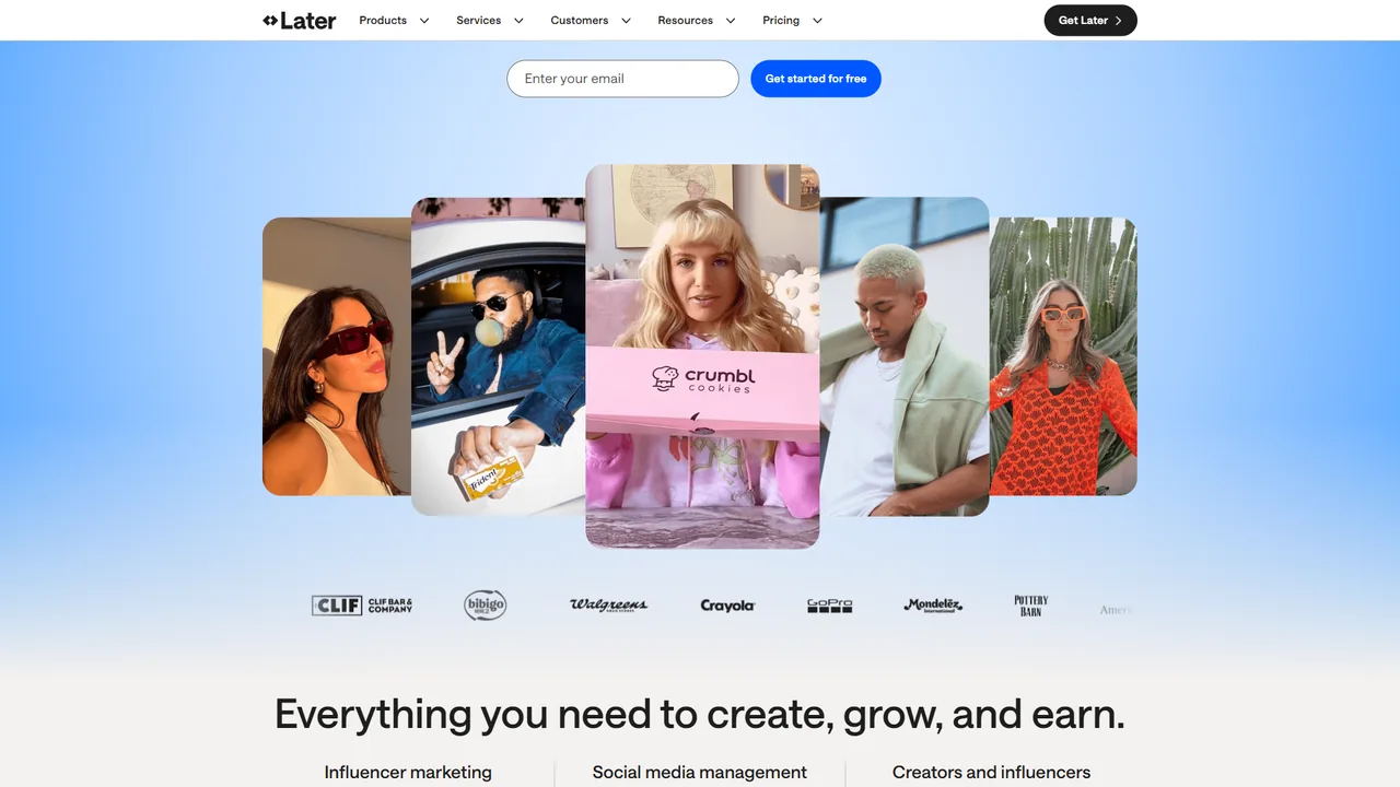 Later visual content calendar showing Instagram grid preview and scheduled posts