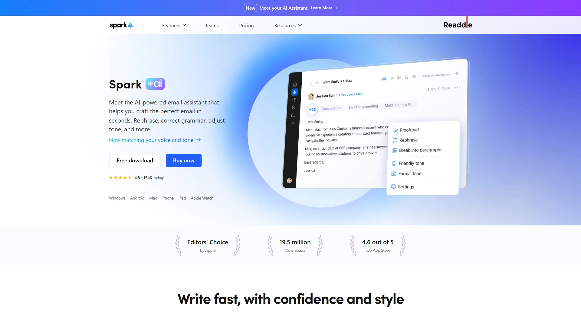 Spark Mail AI writing and team collaboration features