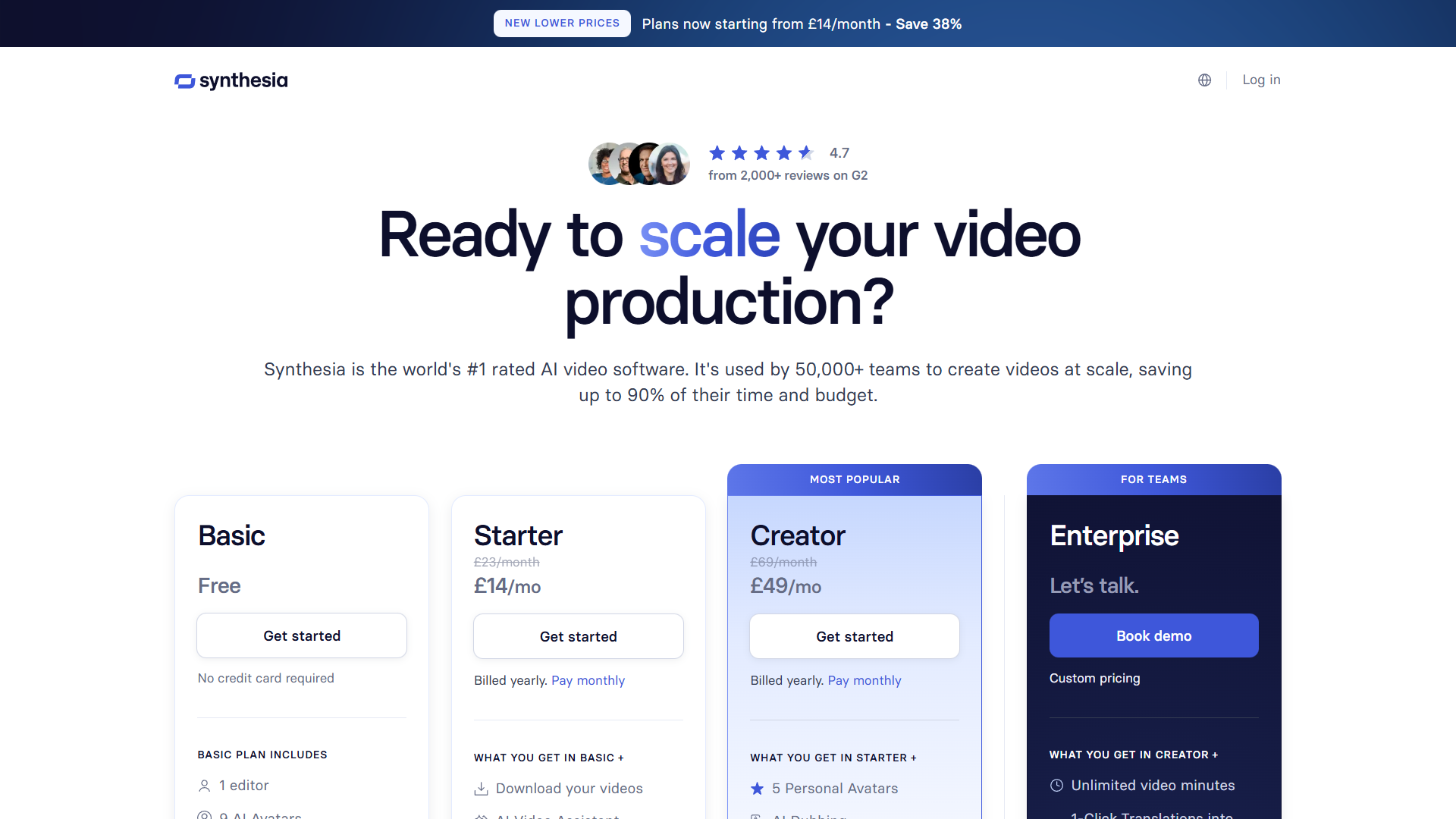 Synthesia pricing plans and features