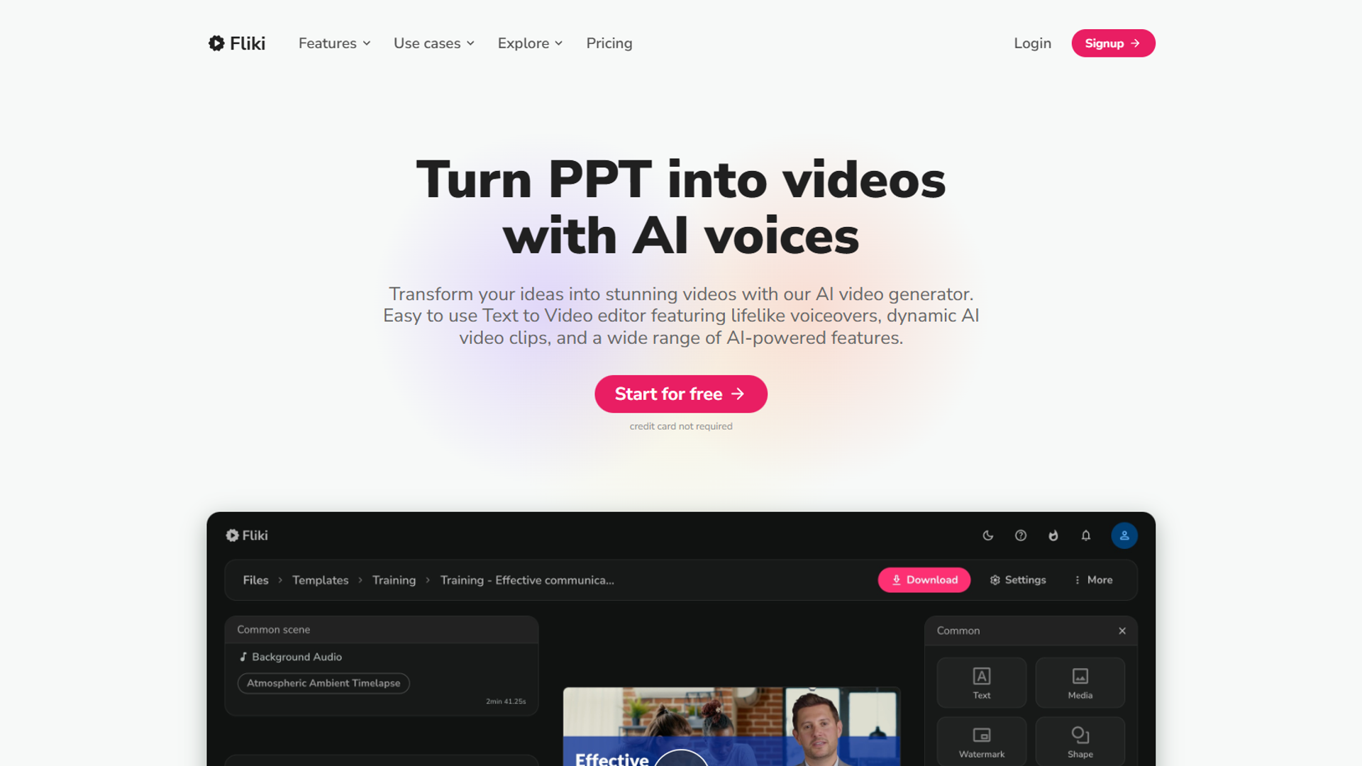 Fliki interface showing script input with scene breakdown