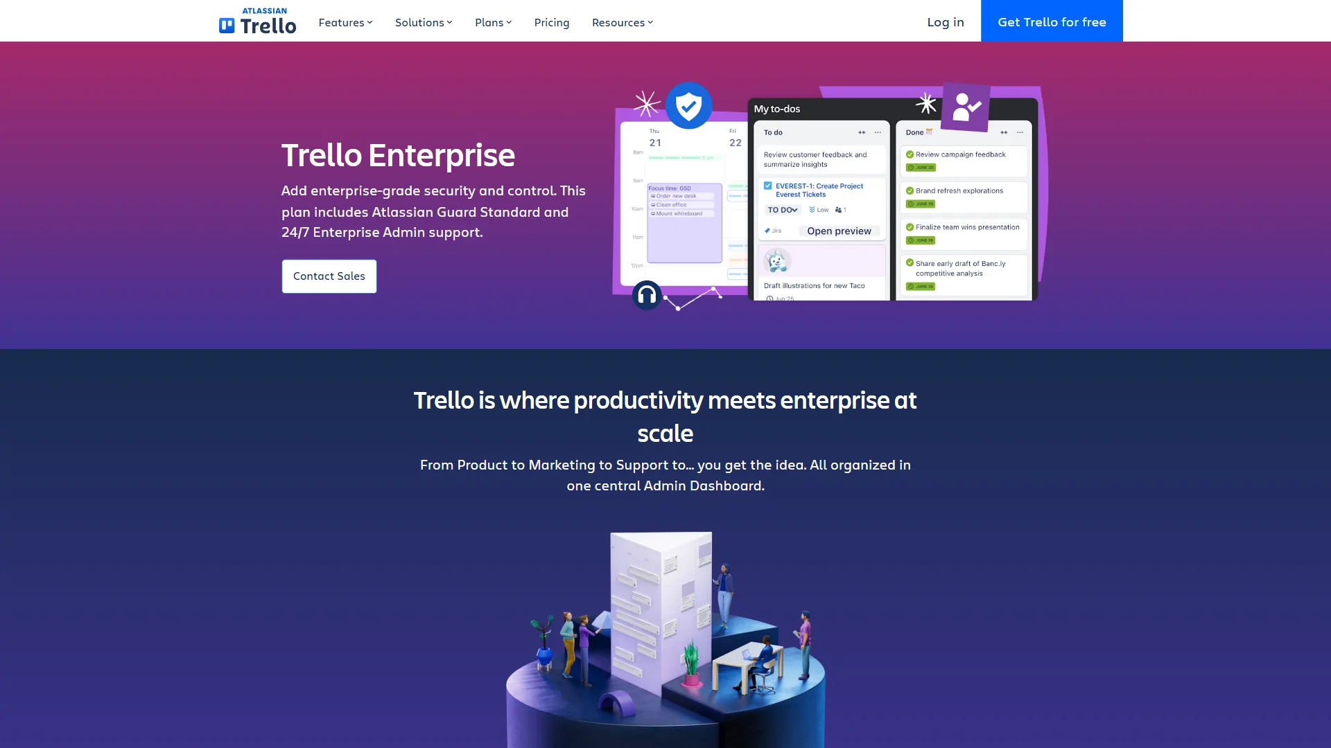 Trello Enterprise page showing organization-wide governance features