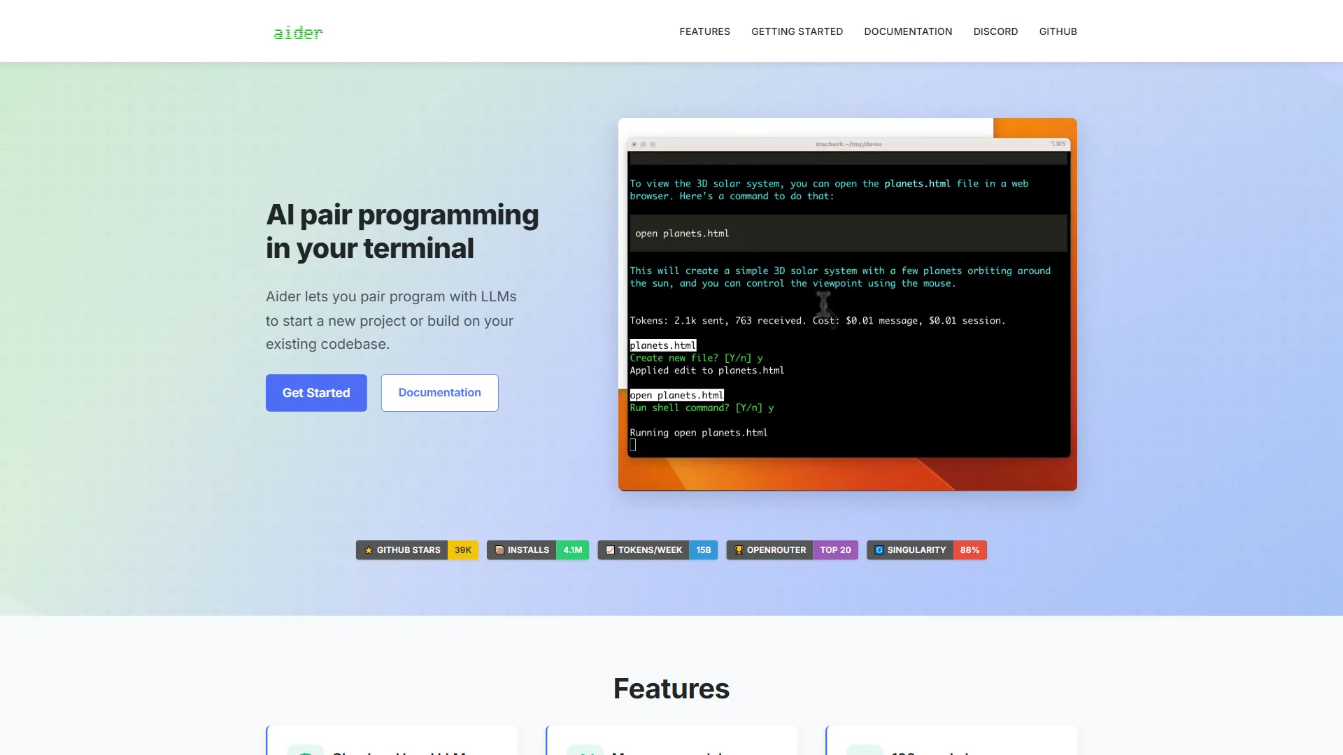 Aider open-source AI coding assistant terminal
