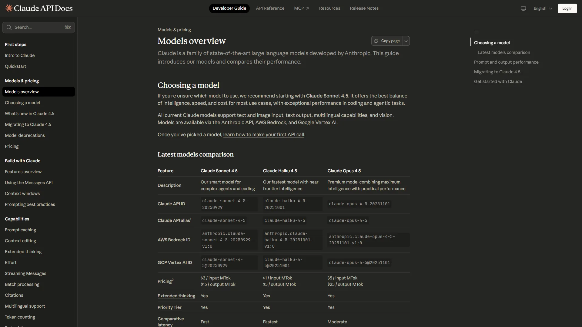 Claude model lineup showing Opus 4.5, Sonnet 4, and Haiku 3.5 capabilities