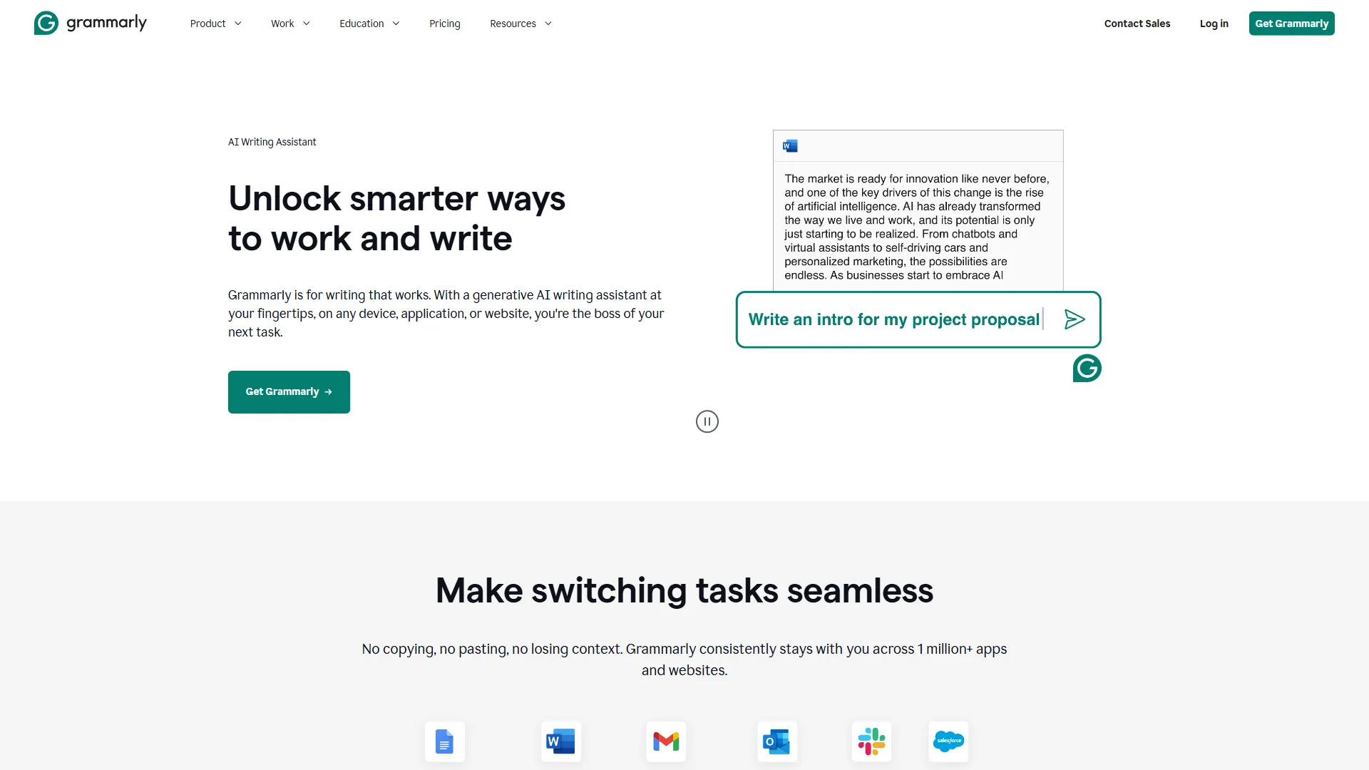 Grammarly AI writing assistant page showing style and tone detection features