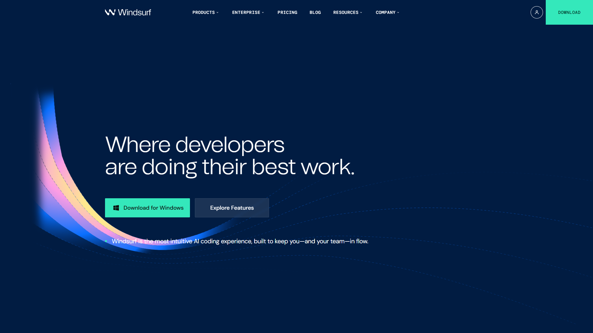Windsurf homepage showing Cascade AI flows and premium model access