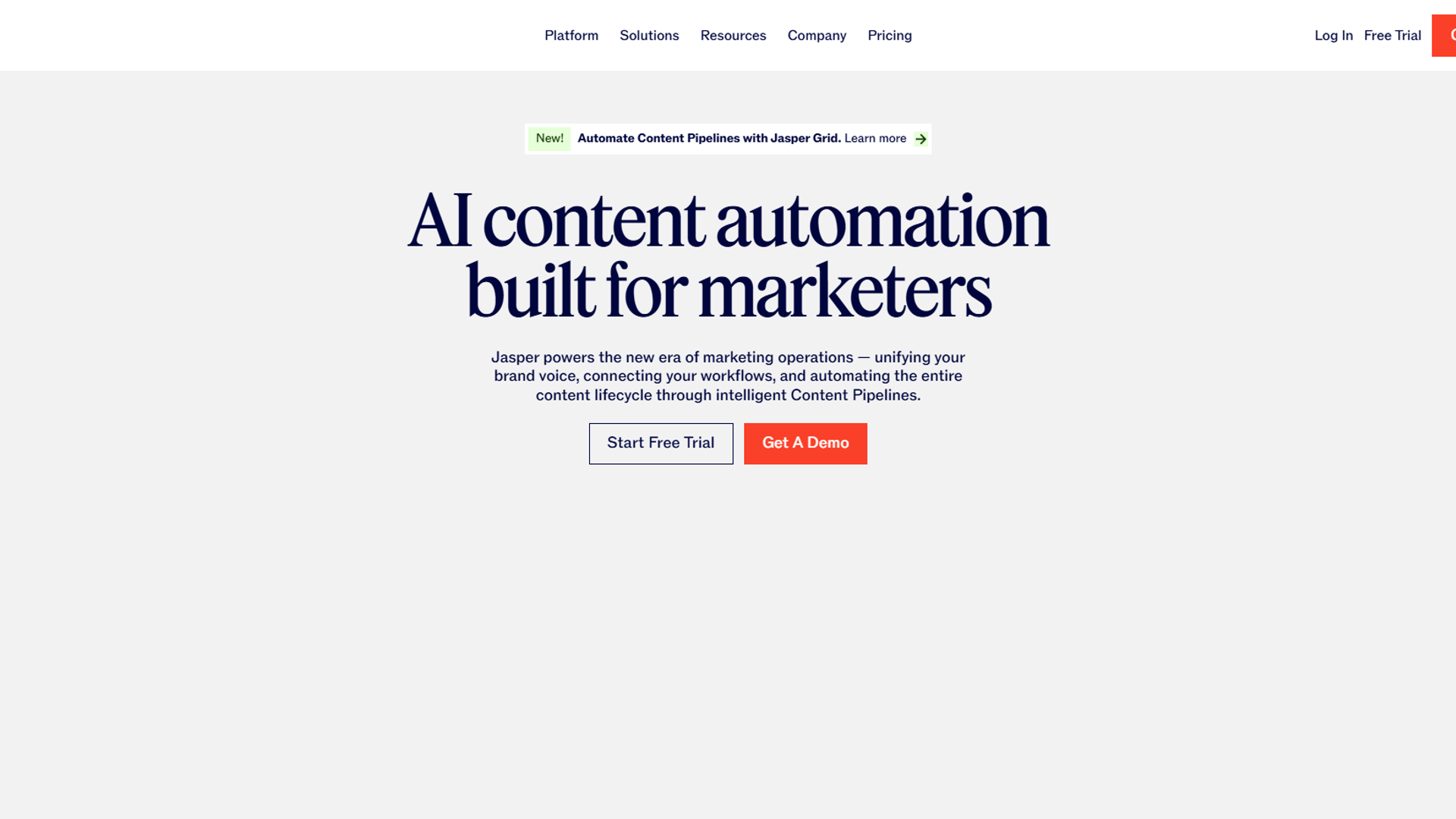 Jasper AI homepage showing brand voice and content features