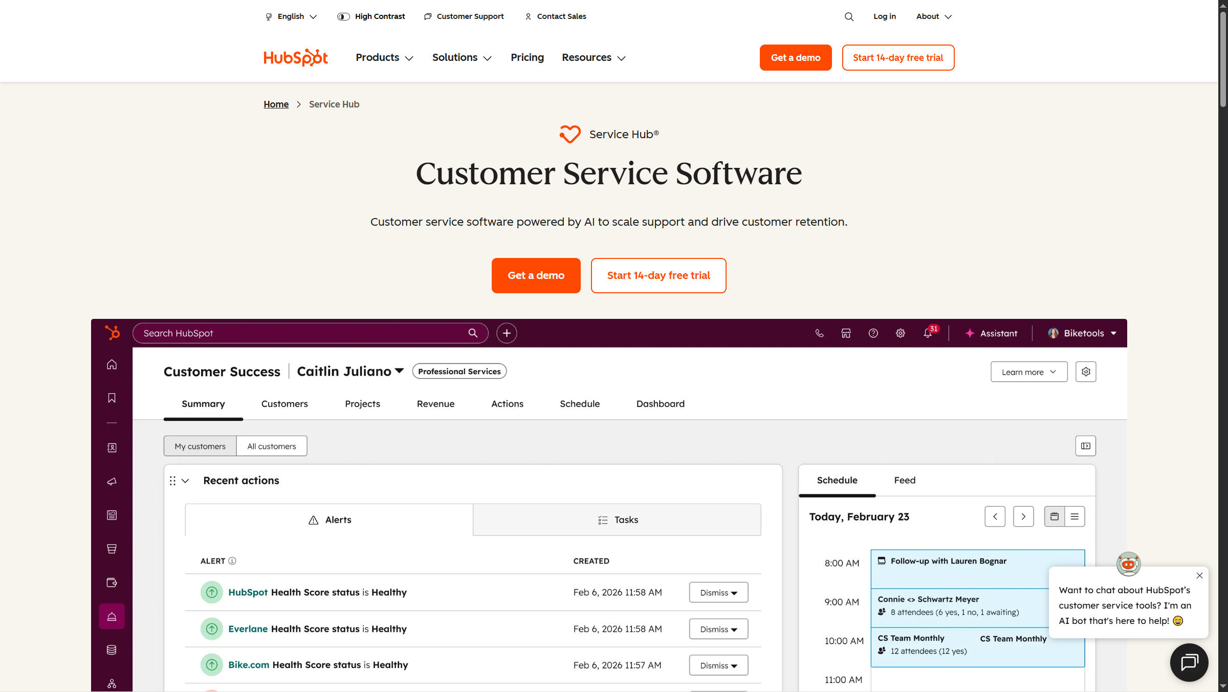 HubSpot Service Hub features page