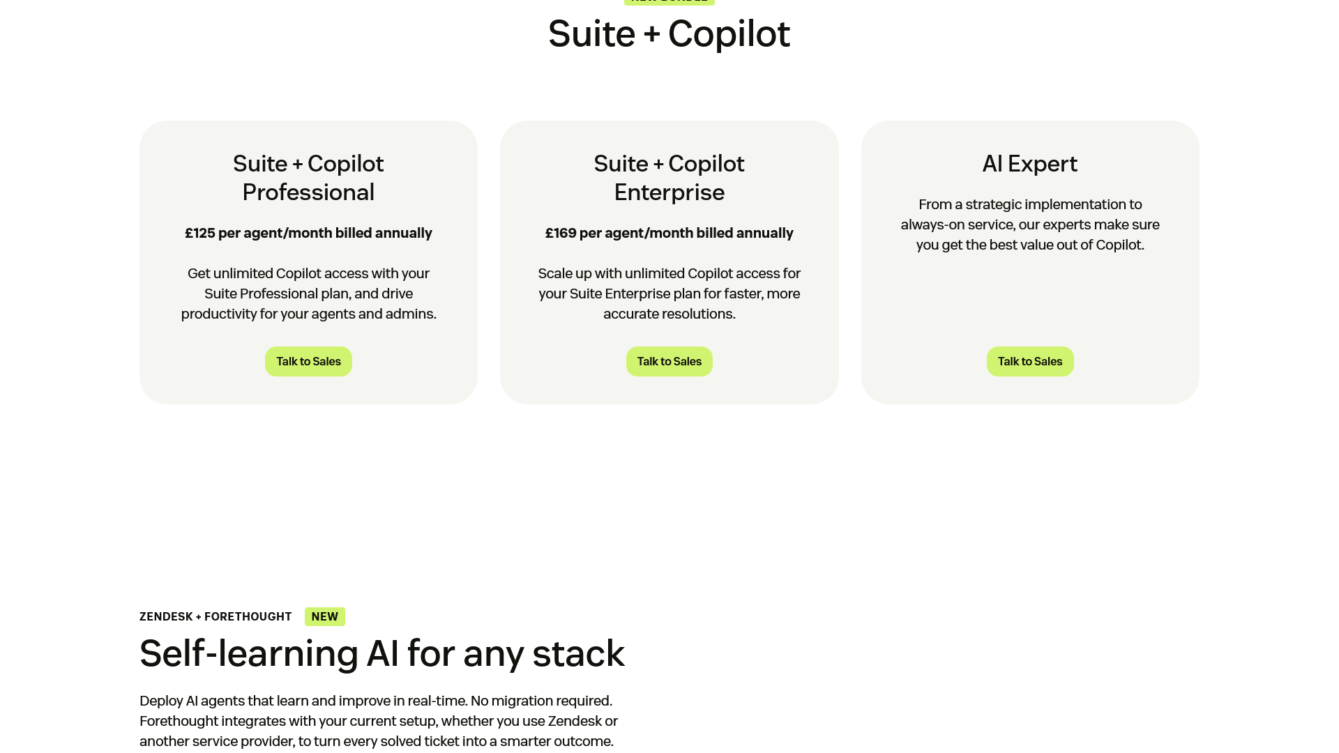 Zendesk Suite pricing page showing Team, Growth, Professional, Enterprise, and Enterprise Plus tiers