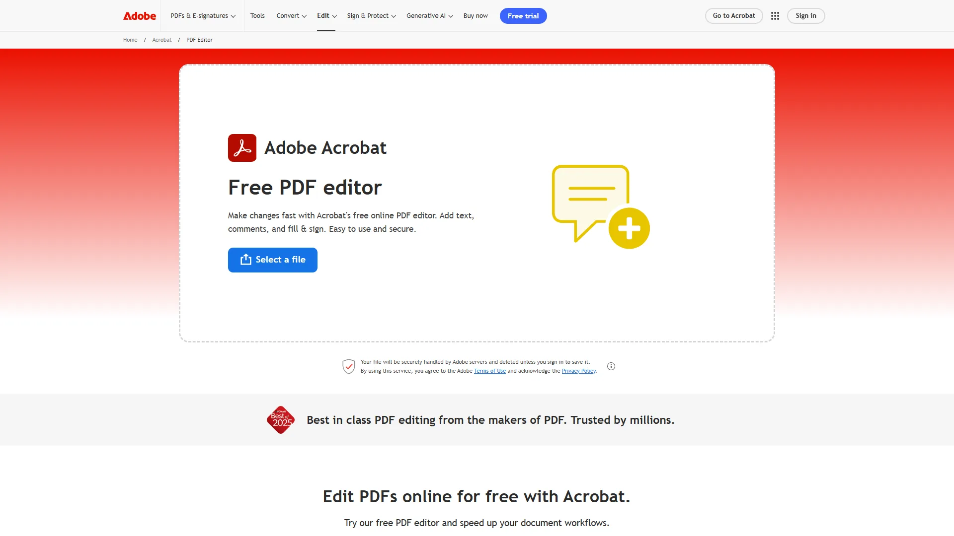 Adobe Acrobat Edit PDF tool interface showing text editing options