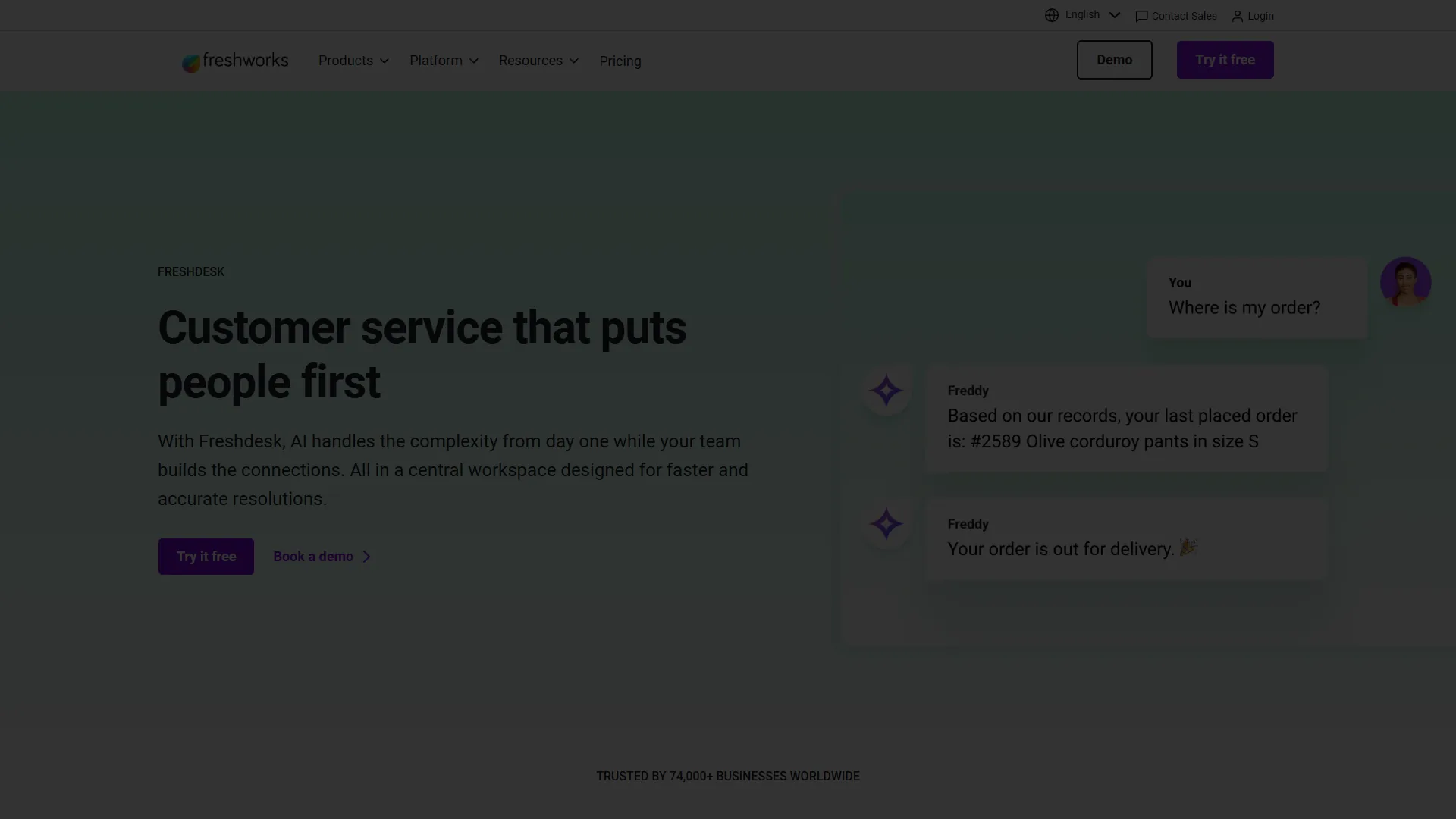 Freshdesk help desk platform showing Freddy AI automation and ticket management