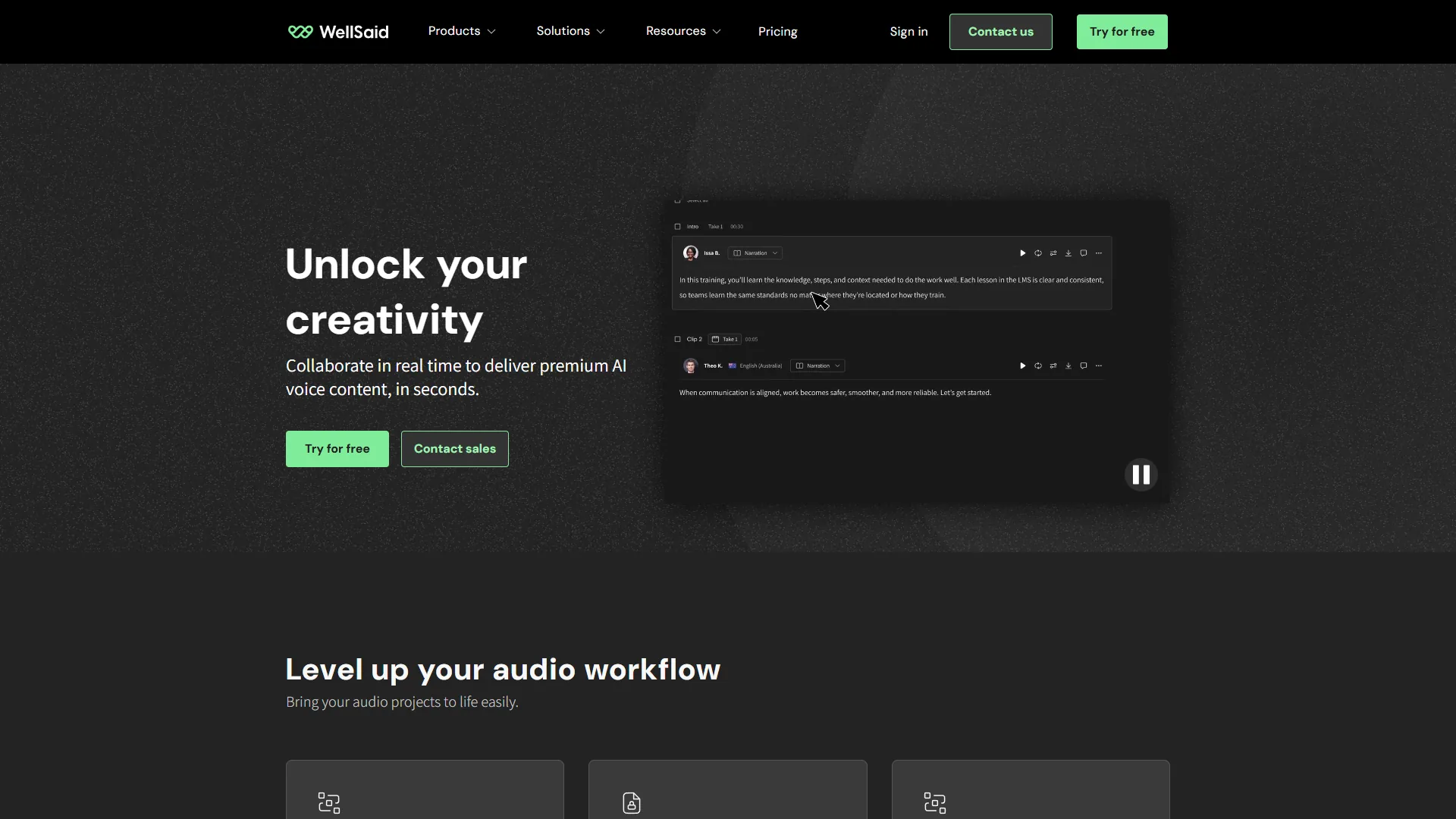 WellSaid Labs Studio interface with AI Director controls and waveform editor