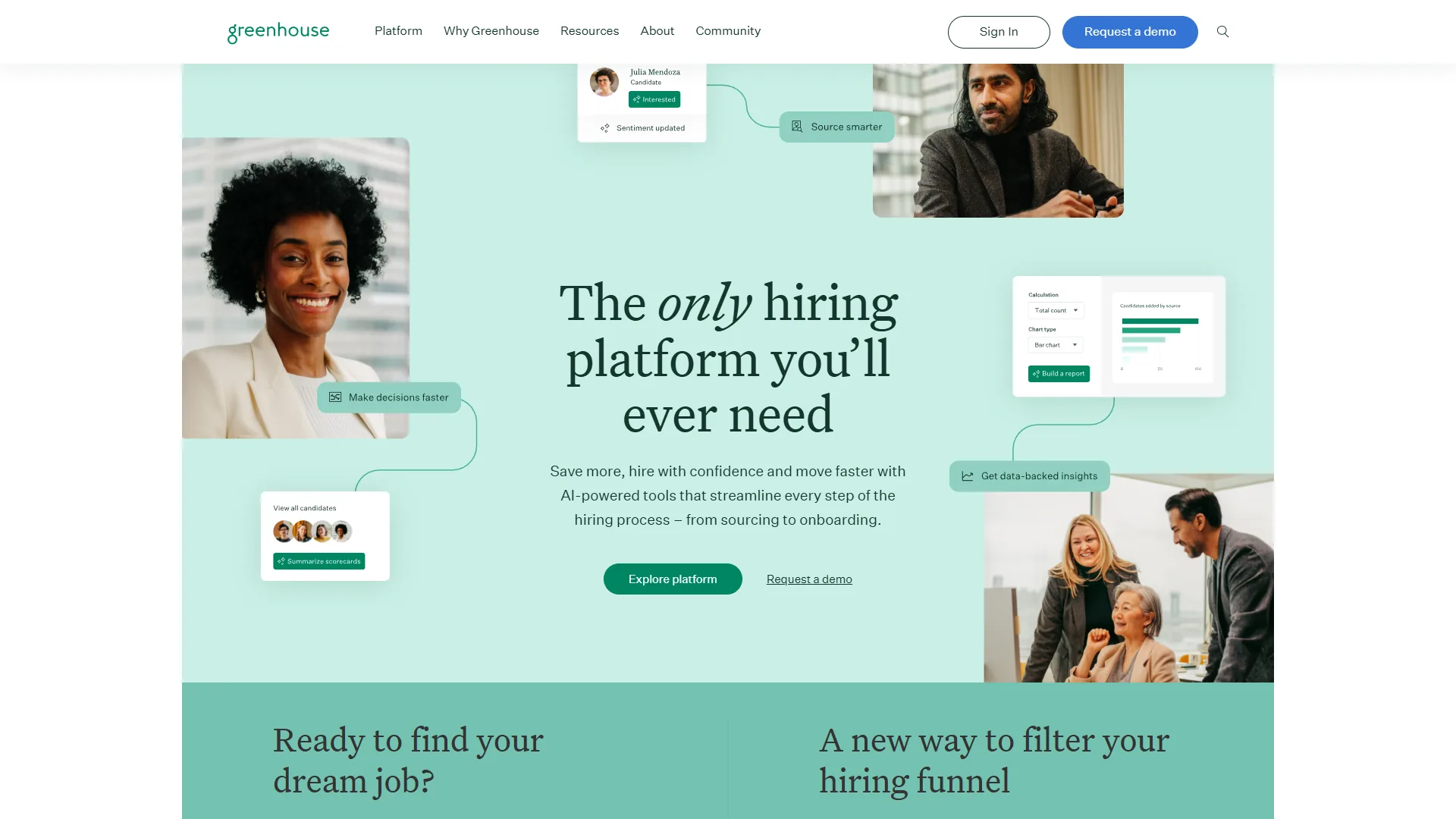 Greenhouse ATS homepage showing their hiring platform