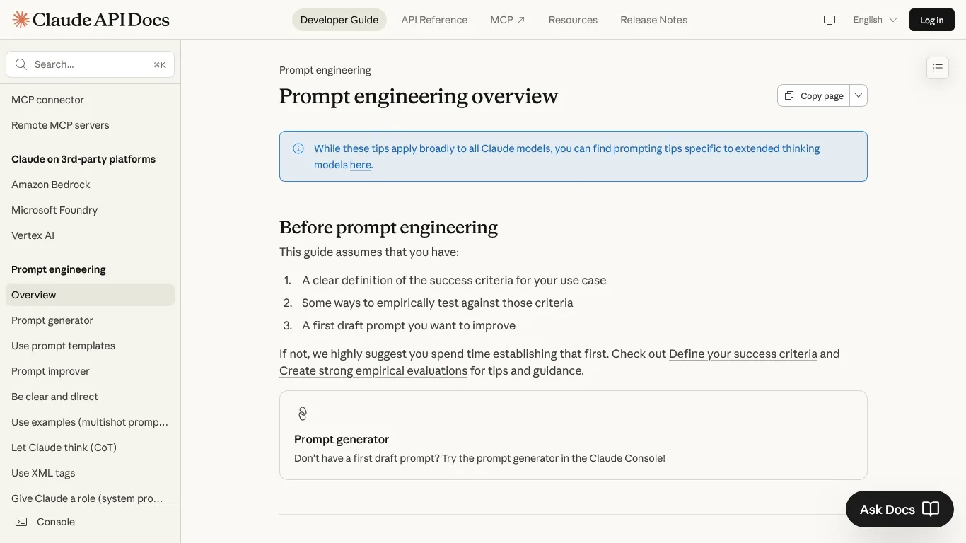 Anthropic prompt engineering documentation