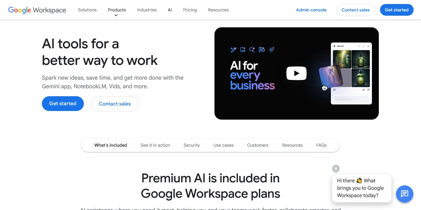 Gemini AI interface within Google Workspace showing various AI-powered features and capabilities