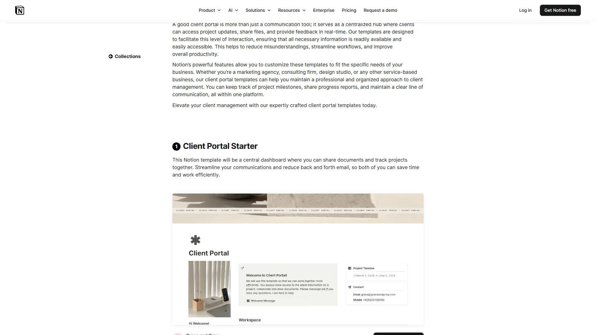 Notion client portal template with project tracker and deliverables