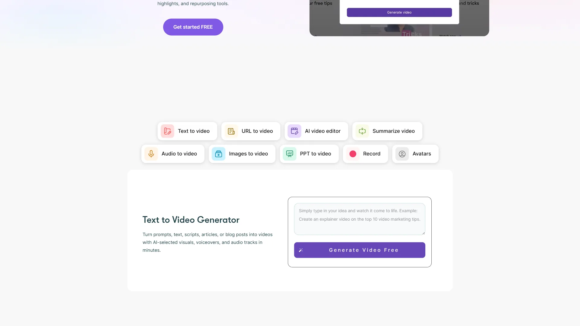 Pictory dashboard showing article URL input and template selection