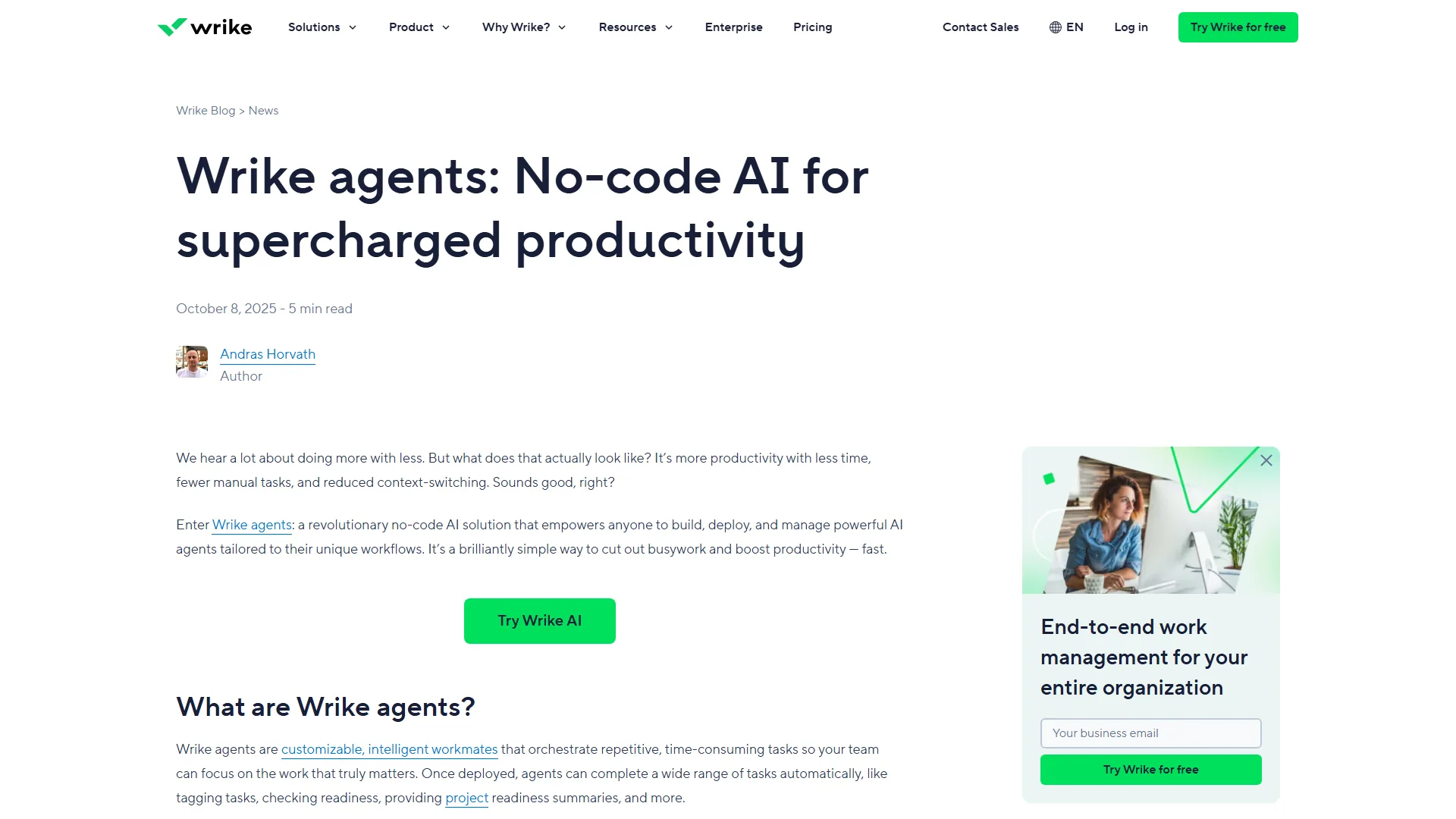 Wrike Agent Builder announcement blog post